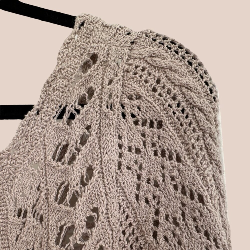 Free People Boho Crochet Tie Open Back S Top Stone Beige Tan Long Sleeves EUC - Picture 11 of 13